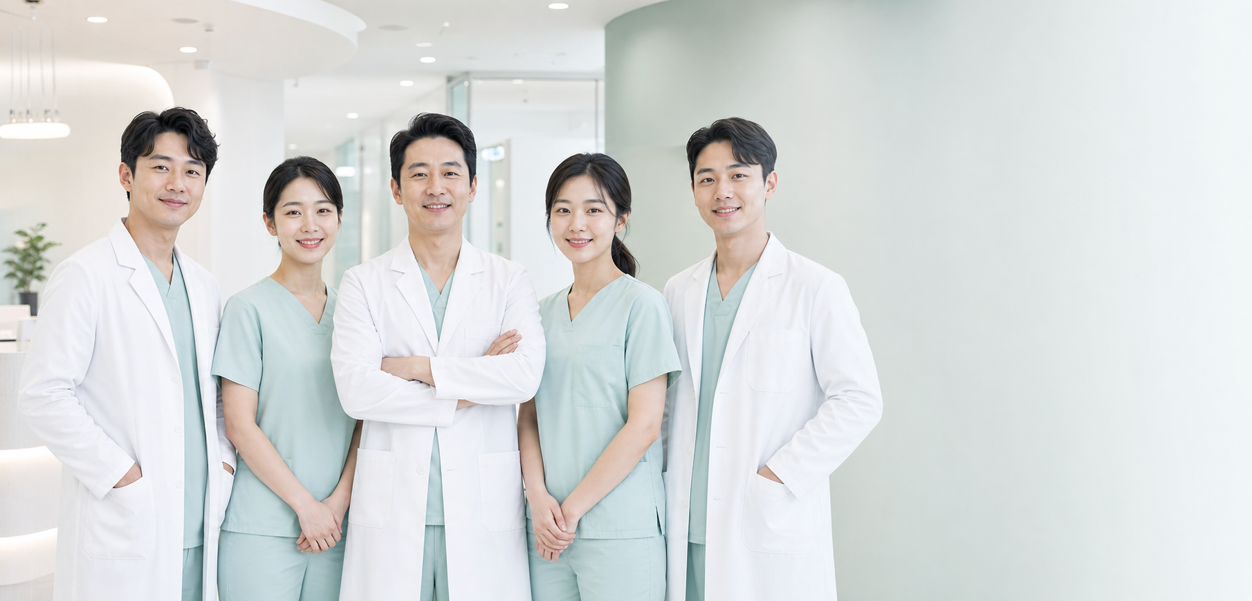 치과 의료진이 진료실 로비에 서 있는 모습